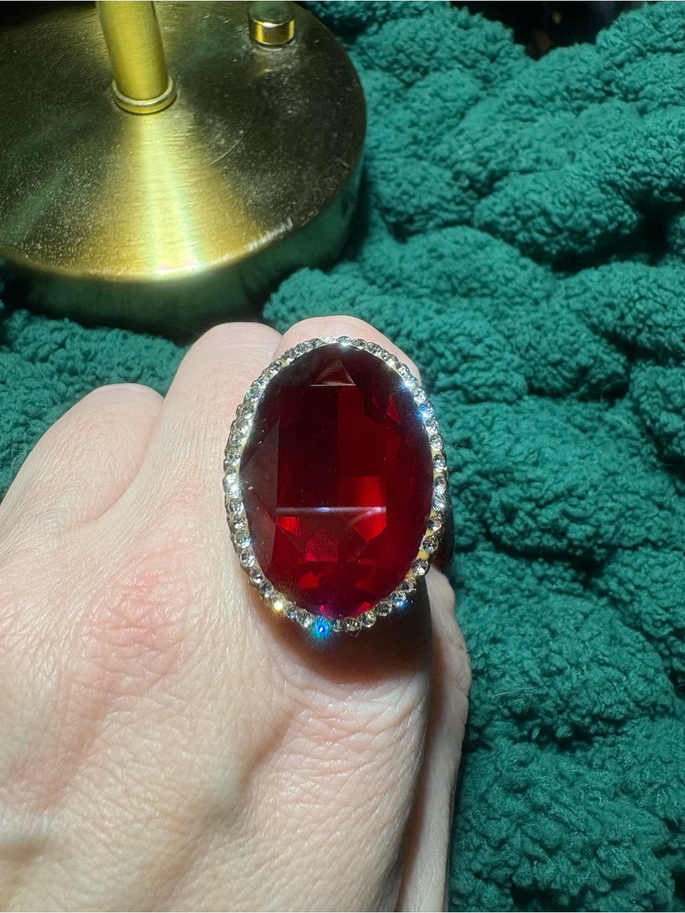 Elegant Red Crystal Oval Cocktail Ring - Women's Jewelry - Picture 2 of 5